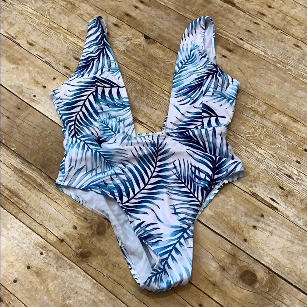 Blue palm tree bathing suit